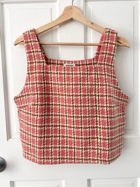 Kashieca x Rhett Eala Pink Tan Combed Cotton Tailored Sleeveless Plaid Top Large